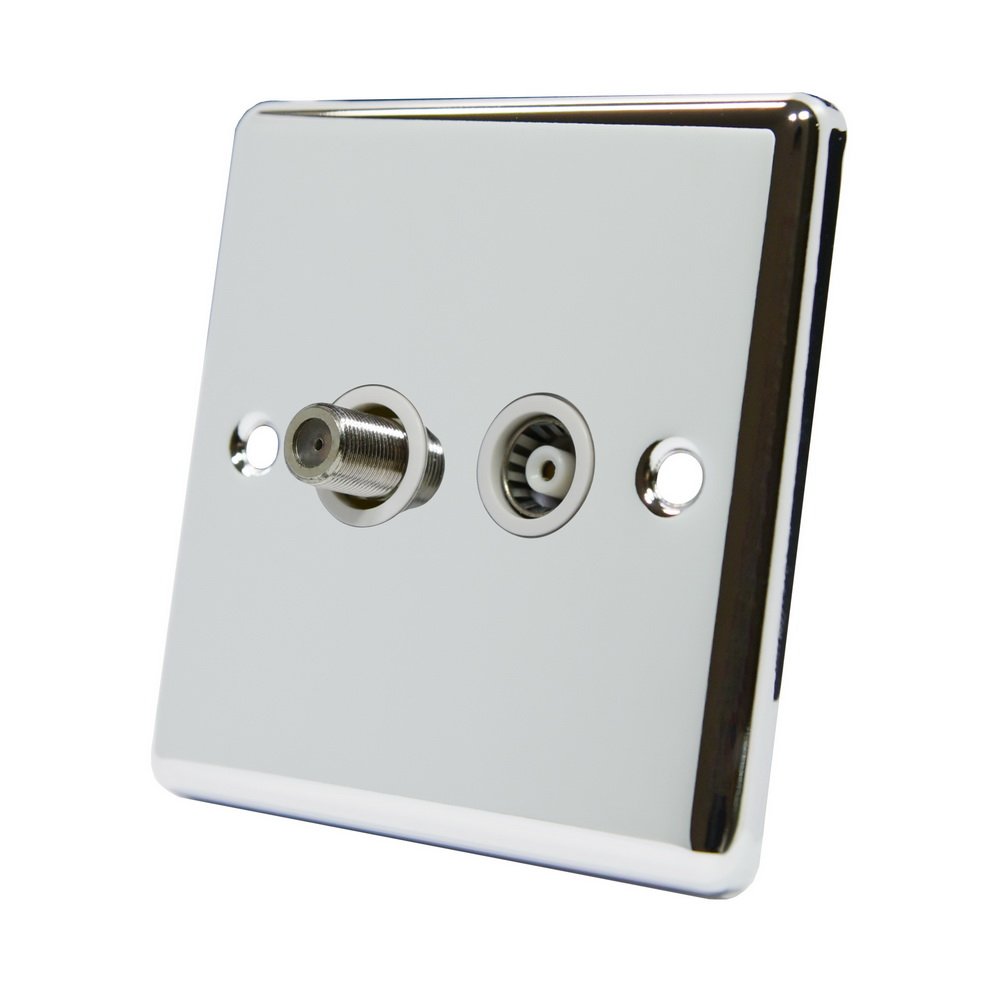 AET CPCTSSWH Classical Chrome Polished TV Coaxial and Satellite Sky White Insert Socket