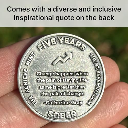 Image of The Achieve Mint 5 Years Sober Chip | Five Year Sober Token | Non-AA Gift, Non-Religious Medal for Women & Men Celebrating Their Sobriety