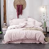 Merryfeel Linen Duvet Cover Set Queen Size, 100% French Linen Luxurious Duvet Cover Set, Natural Fla