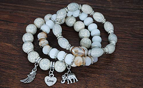 Boho Bead Stackable Bracelets for Women - Vintage Multi Layer Colorful Beads Bracelets Bohemian Anklets Charm Birthstone Yoga Chain Stretch Beach Bangle (White Elephant Bracelet)4