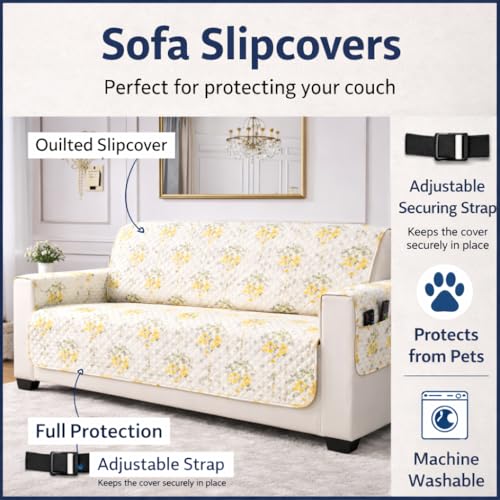 Image of STITCHNEST 'Double Vie Collection Series' Cotton Quilted Reversible Sofa Cover 1 Seater with Arm Rest and Pocket | Size 24x60 Inch