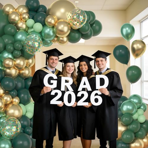 Image of Ouddy Life 157Pcs Green Gold Balloon Arch Garland Kit, Dark Green Metallic Latex Confetti Balloon Different Size for Birthday Anniversary Safari Graduation Party Decoration