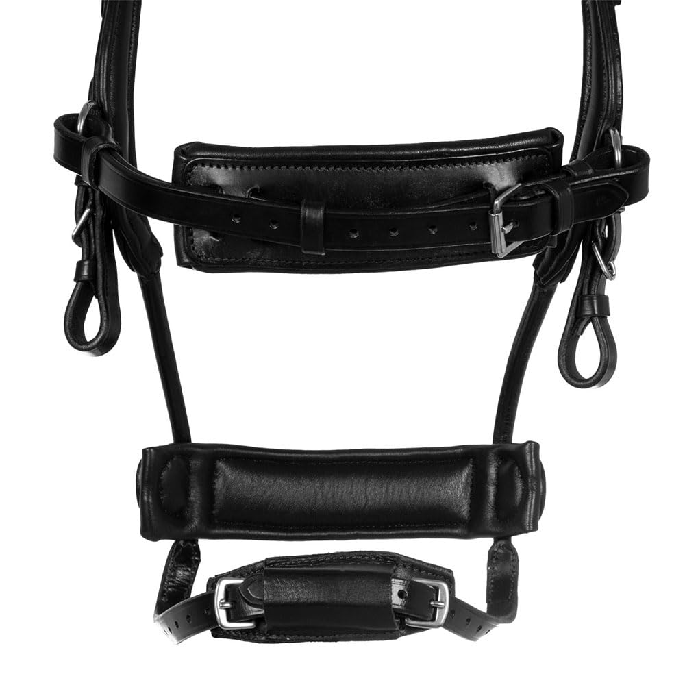 Briglia testiera Comfitec, Sagomata in Cuoio, Nera, Regolabile con Imbottiture (BLACK, PONY)