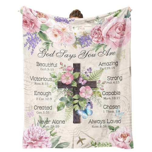 Psspotgj Christian Gifts for Women Christian Blanket 60x50 Christian Gift with Flowers Birthday Gifts for Women Religious Gifts for Daughter Mom Sister Friends Inspirational Throw Blankets