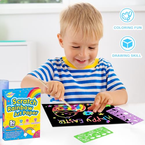 Rmjoy RMJOY0407 Rainbow Scratch Paper Sets: 60Pcs Magic Art Craft Scratch Off Papers Supplies Kits Pad For Age 3-12 Kids Girl Boy Teen Toy Game Gift thumb #4