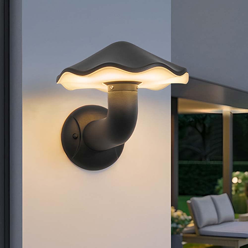 LED Wasserdicht Wandlampe Pilz Innen und Außen Wandleuchten Kreative Pilz Lampe Aluminium Außenlampe Schwarz Metall Wandbeleuchtung 3000K Warmes für Treppenhaus Badezimmer Wohnzimmer Kinderzimmer