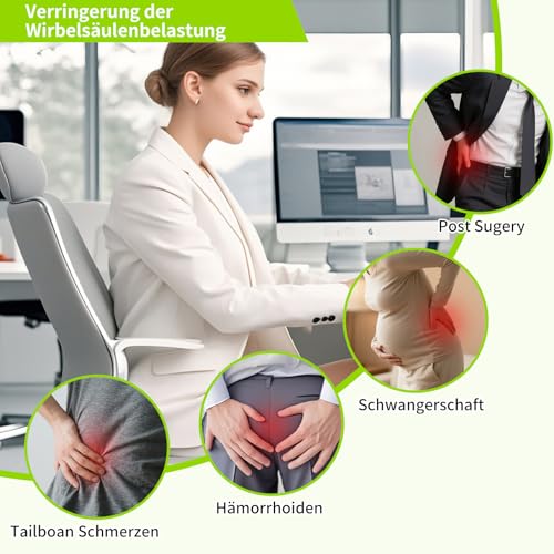 Steißbeinkissen Donut Kissen, Orthopädisches Hämorrhoiden Sitzkissen mit Memory-Schaum gegen Steißbein-, Ischias- & Rückenschmerzen, Druckentlastendes Sitzkissen für Büro, Auto, Rollstuhl & Reisen