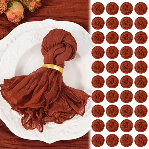 100 Pack Terracotta Cheesecloth Napkins 20x20 Boho Washable Cloth Napkins Set of 100 Wrinkled Cheese Cloth Napkins Gauze Dinner Table Napkin for Wedding Party Baby Shower Birthday Decor