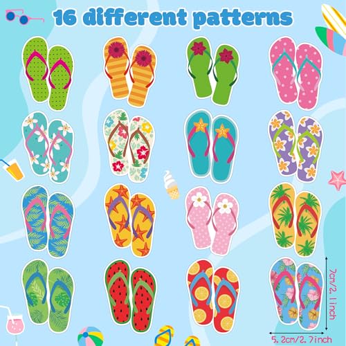 Image of Summer Flip Flop Sticker - 2 Roll Waterproof Vinyl Residue Free Removal Self-Adhesive Sandal Decals with Vibrant Color for Laptop Water Bottle Scrapbook Suitcase Party Favor Craft Supplies