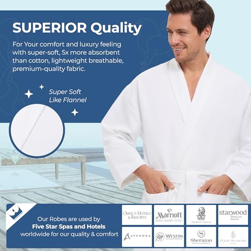 Image of Monarch Unisex Chamois Microfiber Shawl Hotel Robe - Soft Lightweight Fabric, Generously Sized Hotel & Spa Robe with Pockets