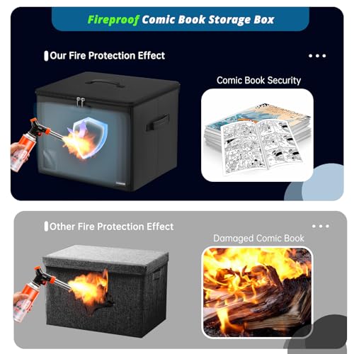 Image of Comic Book Storage - Fireproof & Water-Resistant Stackable Box with Zipper Mesh Pocket and Label Window for 300-350 Comics
