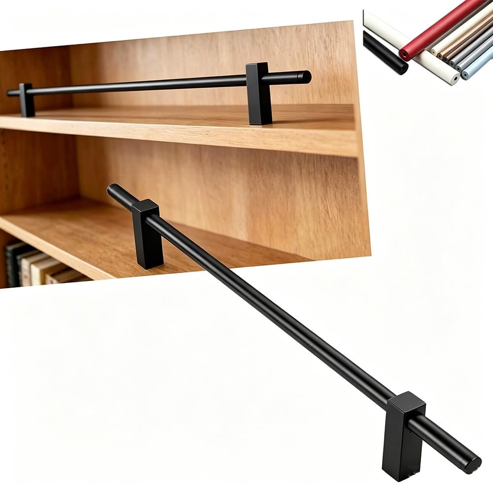 SVBVRFEEW Aluminum Shelf Guard Fence Decorative Railing Closet Safety Bar 16-51in Gallery Rails Set Bookshelves Anti-Tipping Rod Customizable(Black,105cm/41.3in)