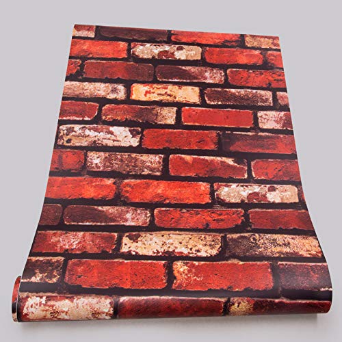 3D Red Brick Wallpaper Peel and Stick Contact Paper Wall Paper Self Adhesive and Removable 17.7in ×118in Wall Coverings Decorative PVC Vinyl Film for Christmas