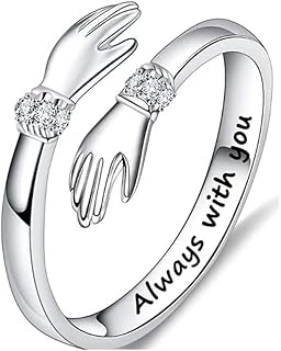 Hug Rings Always With You Statement A Hug of Love Hands Embrace Open Rings Adjustable Couple Hug Rings Sterling Silver Plated Romantic Lover Wedding Friendship Crystal Jewelry Gift for Women Girls Men, Metal, Cubic Zirconia