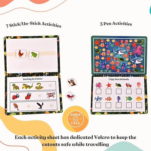 Image of Wild Wonders Busy Book | Animal Theme Montessori Activity Book for Toddlers 2.5+ Years | 10 Interactive Learning Activities | Tear-Proof, Reusable ... | Early Learning & Travel-Friendly Busy Book