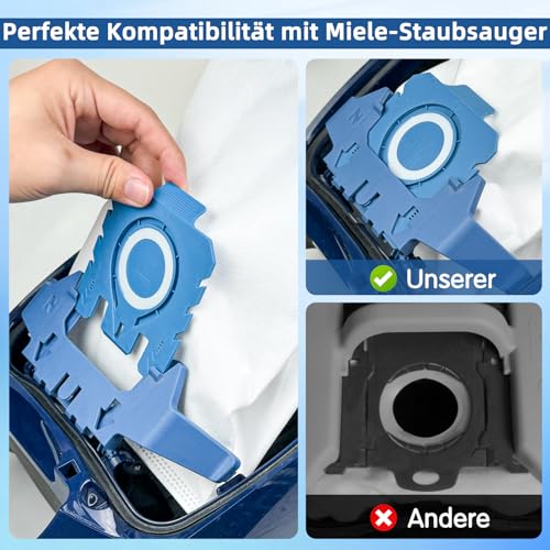 12 Stück Staubsaugerbeutel Pure GN Kompatibel mit Miele 3D GN Staubbeutel Classic C1 Complete C2 C3, S2 S5 S8 S600 S800 Staubsauger mit 4 Motor 4 Abluft Filter 9917730 12281680 12421130