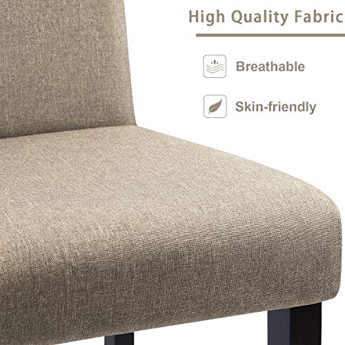 Furniwell Dining Chairs Fabric Upholstered Parson Urban Style Kitchen Side Padded Chair with Solid Wood Legs Set of 4 (Beige)