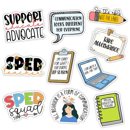 Image of MAIANEY | SPED Teacher Sticker Pack - 10PCS, 3x3 inch - Special Education Teacher Stickers, Waterproof Vinyl Inspirational Stickers for IEP, Classroom, Laptop, SPED Squad Gift for Teachers