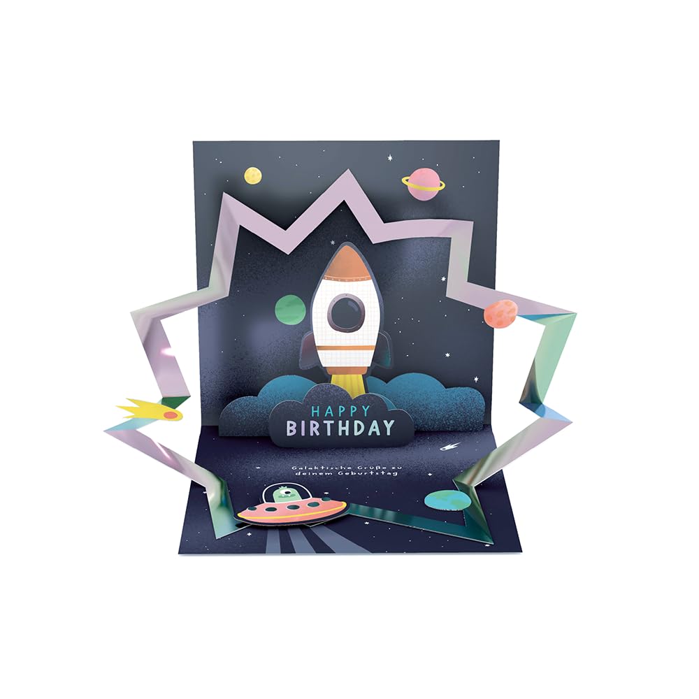 Graphic Workshop, Pretty Pop-Up Card, Three-Dimensional, Happy Birthday Galactic Greetings for Your Birthday