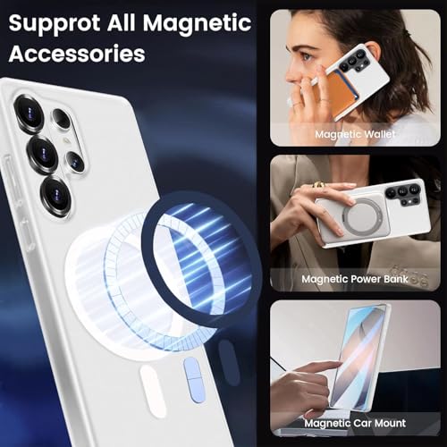 Image of DIZORO Matte Case for Samsung Galaxy S26 Ultra Compatible with MagSafe, Camera Lens Full Protection, Shockproof Translucent Frosted TPU Soft Phone Cover, Anti-Fingerprint (White)