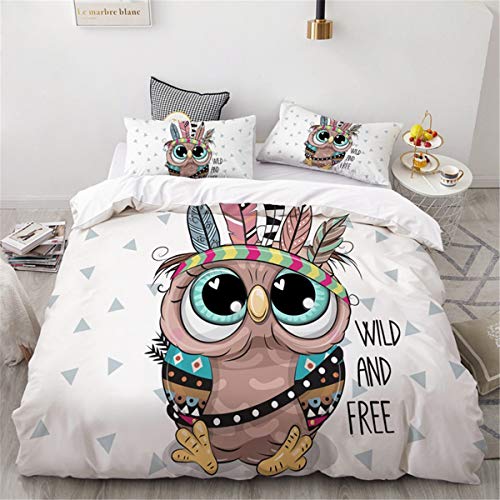 Ouduo 3D Juego de Funda de Edredón, 3 Piezas Poliéster Funda Nórdica y Funda de Almohada Impresión para Todo el Mundo Adultos y Adolescentes (Búho de Plumas,Cama 90-150x200cm) Cover