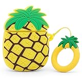 YONOCOSTA Cute Airpods Case, Airpods 2 Case, Pineapple Cool Funny 3D Fruit Shaped Full Protection Shockproof Soft Silicone Charging Case Cover Skin with Keychain for Airpods 1&2