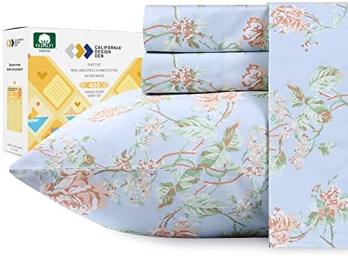 California Design Den Floral Sheets for Full Size Bed, 4 Piece 100% Cotton Sheets Set, Luxury 400 Thread Count Sateen, Deep Pocket Full Sheets (Antique Rose)