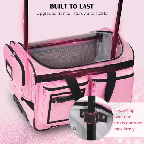 Dance Bag with Garment Rack & Curtain, 23" Glittering Rolling Dance Competition Duffel, Collapsible Dance Suitcase for Shows Cheer Recital Travel (Pink)4
