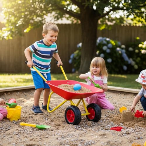 Image of 2 Wheel Toddler Gardening Tool Metal Wheelbarrow for Kids Wheel Barrow(red) | Kids Gardening Tools Set Children Wheelbarrow Gift Wheel Barrel All Seasons Digging Weed,Sand,Sweeping Leaves,Snow