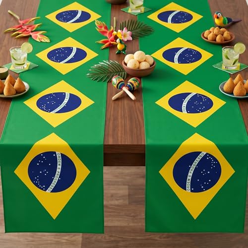 Atsmbiye 2 PCS Brazil Brazilian Table Runner Party Decorations National Country Themed Birthday Supplies Favors Tablecloth Table Cover