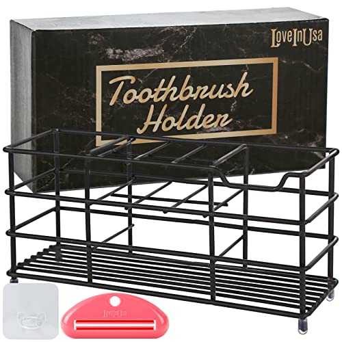 Loveinusa Toothbrush Holder, Stainless Steel Toothbrush Holder Tooth Brushing Holder Stand Bathroom Accessories Organizer (Black) #TOP5
