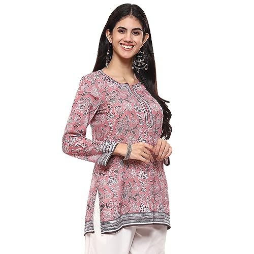 Image of BIBA Women's Polyester Straight Fit Straight Denim Printed Kurti