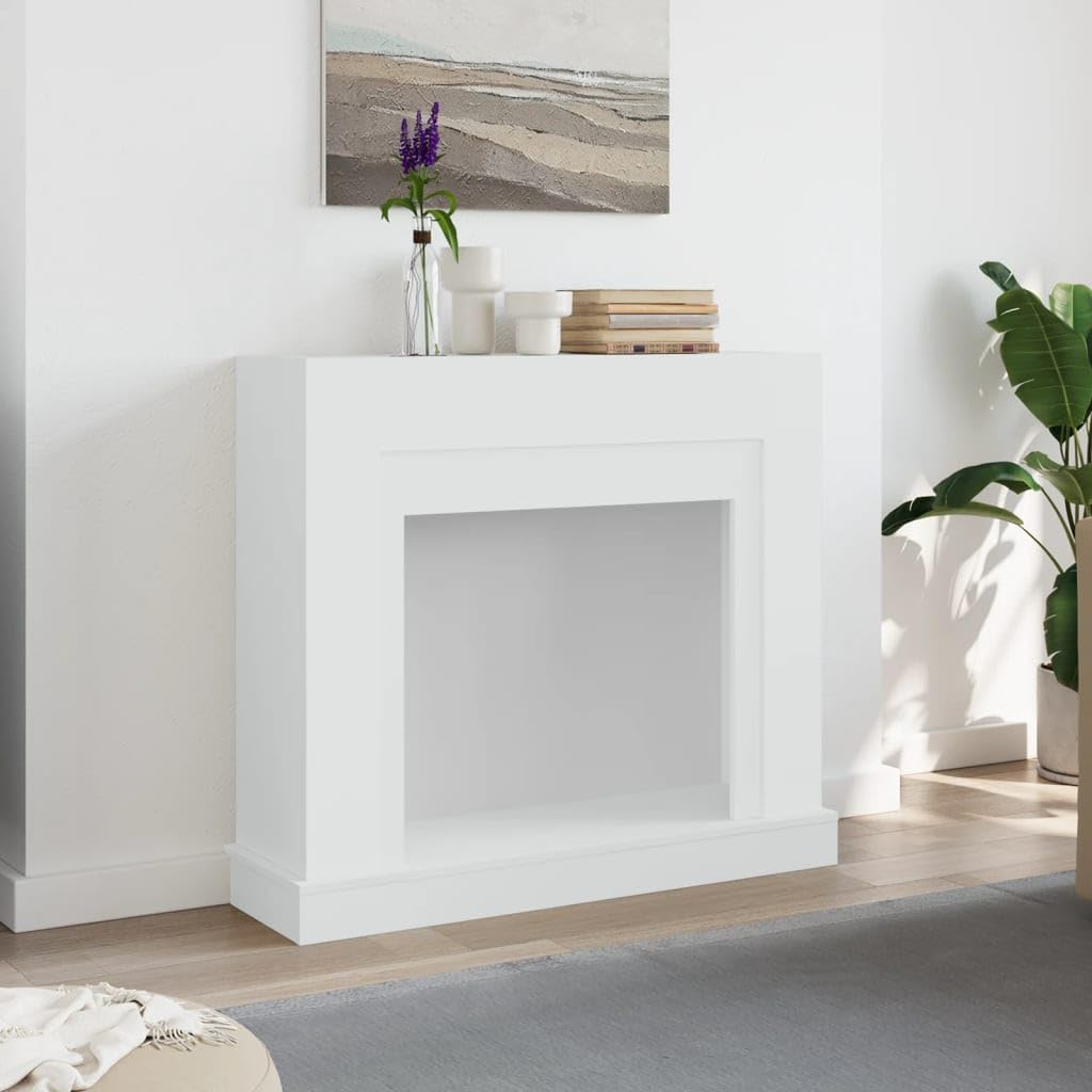 vidaXL Cadre de cheminée Blanc 100x30x87,5 cm Bois d'ingénierie, cheminée, Console de cheminée, Ensemble de Tour de cheminée, Tour de cheminée