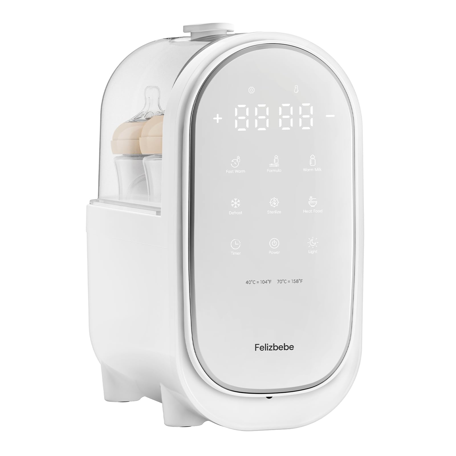 Felizbebe 11 in1 Flaschenwärmer Baby & Sterilisator für Babyflaschen, Schnelles Aufwärmen in 3 Min Fläschchenwärmer, mit Nachtlicht, abnehmbar, präzise Temperatur,Babykostwärmer großer LCD-Display