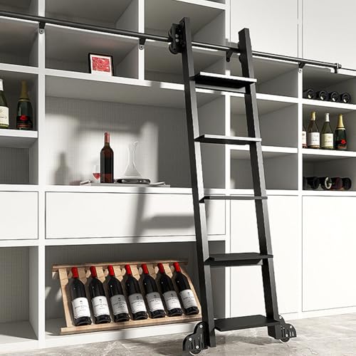 Kit de herrajes para escalera deslizante negra con rodillo de piso y freno completo 7