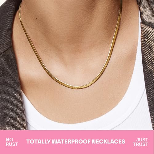 Hey Harper Nassau Necklace - Waterproof & Sweatproof Simple Womens Necklaces for Everyday Wear - Silver, Rose Gold, Gold Necklaces for Women - Stainless Steel Necklace - Herringbone Chain with 14k Golden Color PVD Coating - Necklaces for Women Trendy3