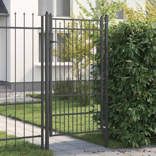 Teenpull Puerta de valla Horst de metal negro 100 x 175 cm con revestimiento de polvo con cerradura y pestillo, puerta de entrada para parcelas, jardín, terraza, acceso seguro