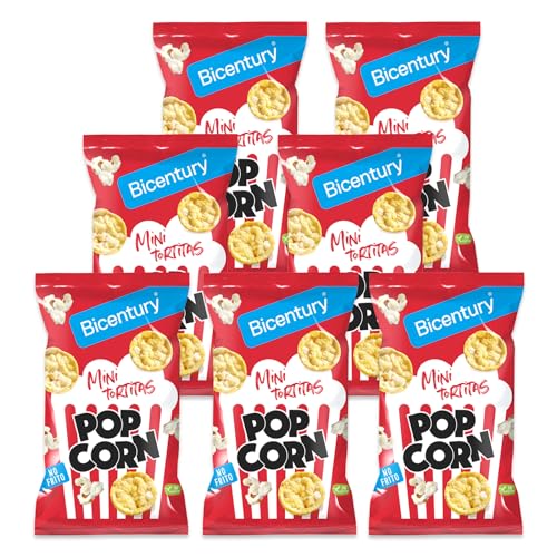 Bicentury Mini Tortitas de Cereales Sabor Pop Corn – Snack de Aperitivo No Frito, a Base de Maíz y Arroz, Textura Crujiente (7 unidades)