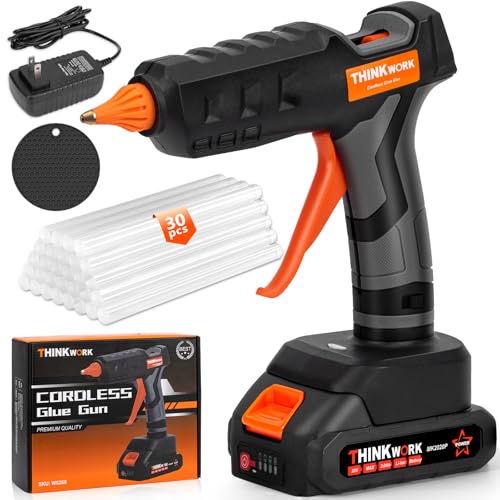 THINKWORK 20V Cordless Hot Glue Gun and Sticks Set, Rechargeable Glue Gun with 30 PCS Full Size Sticks and Battery, Fast Heating for Arts & Crafts, DIY Projects and Home Repairs by THINKWORK - Used condition - US$33.77