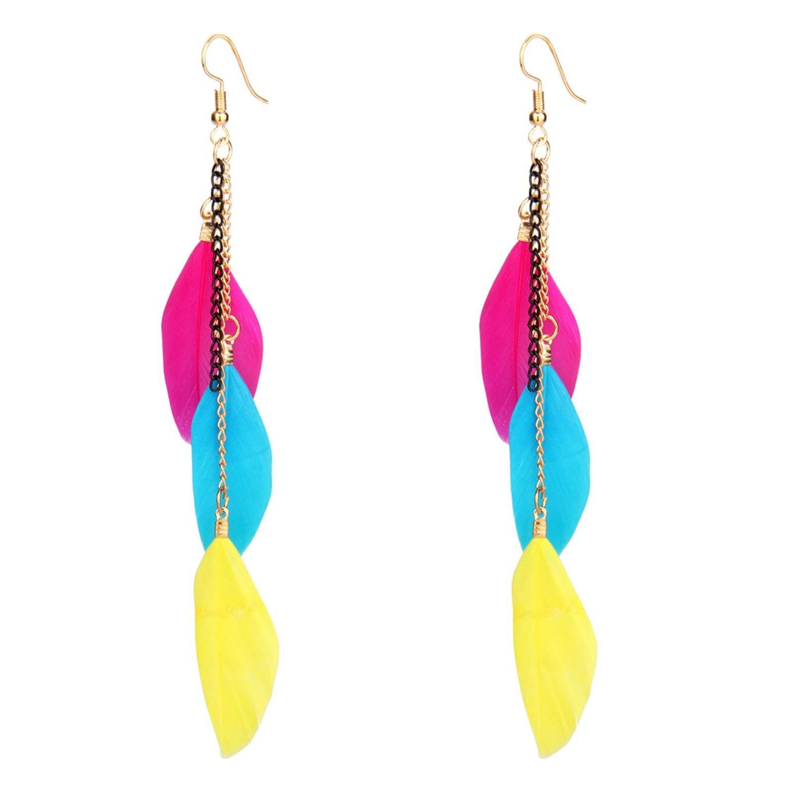 coadipress Boho Piercing Tassel Feather Long Chain Earrings Retro Lightweight Native Feather Dangle Drop Earrings for Women Bohemian Handmade Natural