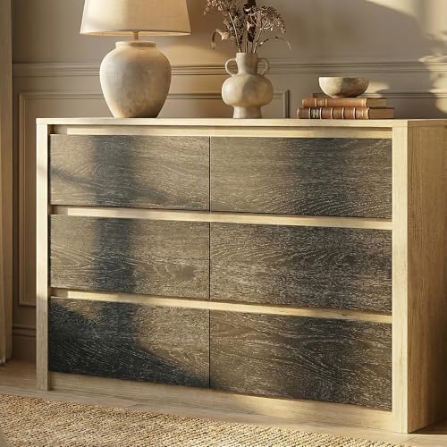 RIHHA Modern Farmhouse 6 Drawer Dresser for Bedroom, 47