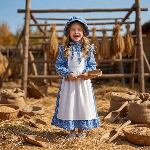 Disfraz infantil de pionera floral con delantal y gorro miniatura 3