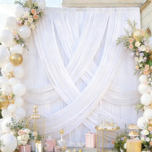Image of 30ftx12ft White Backdrop Curtains for Wedding Parties, Wrinkle Free 6 Panels Silky Polyester 12 ft Long Photo Backdrop Drapes Back Drop Cloth Drapery for Birthday Photography Background Curtains