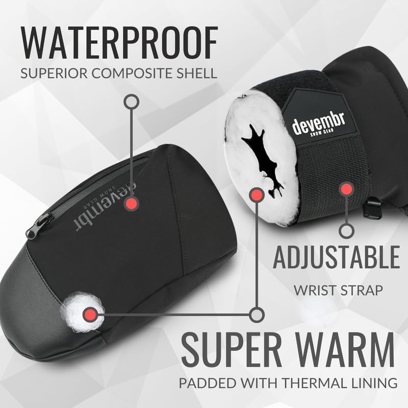devembr Ski Mittens with Wrist Guards, Waterproof Snowboarding Mittens (S/M/L) - Image 3