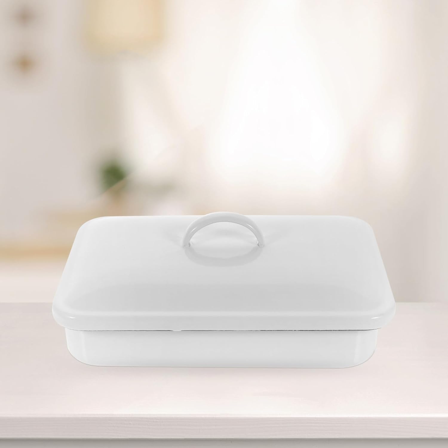 Enamel Roasting Pan Multi-functional Heat-resistant Baking Tray White 24x16cm Dishwasher Safe Oven Tray for Family Dinners and Afternoon Tea