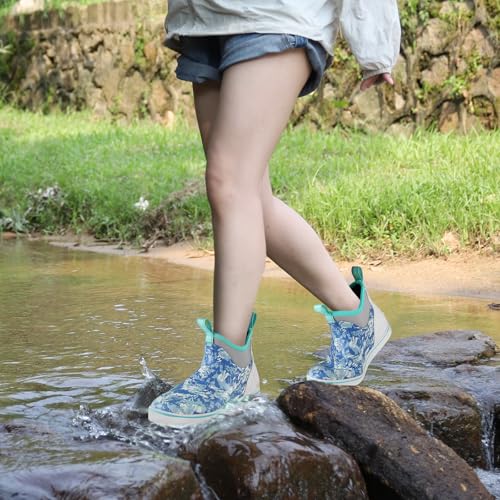 Image of Kalkal Women's Deck Boots, Waterproof Ankle Rain Boots Fishing Boots with High Traction, Women's Rubber Boots For Gardening Fishing Boating Camping