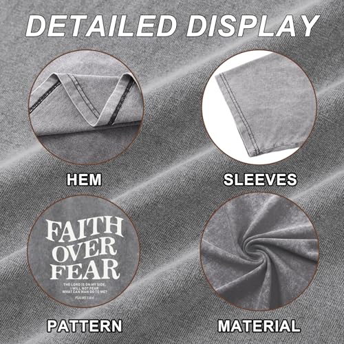 Image of Christian Faith Over Fear Shirt for Men Jesus Religious Shirts Oversized Graphic Tees Acid Wash God T-Shirt