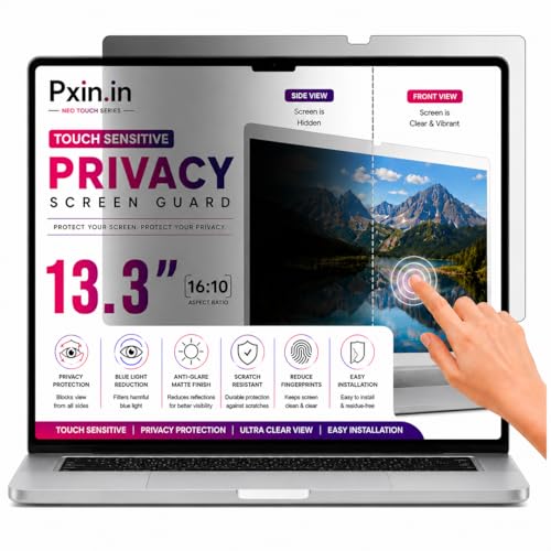 Image of Pxin Neo 13.3 Inch (16:10) | Touch Sensitive Privacy | Anti Blue | Anti Glare | UV (A /B /C) Block| OptiX & BLUVLIGHT Block Layer | Privacy Filter compatible with HP /Dell /Lenovo /Asus /Acer