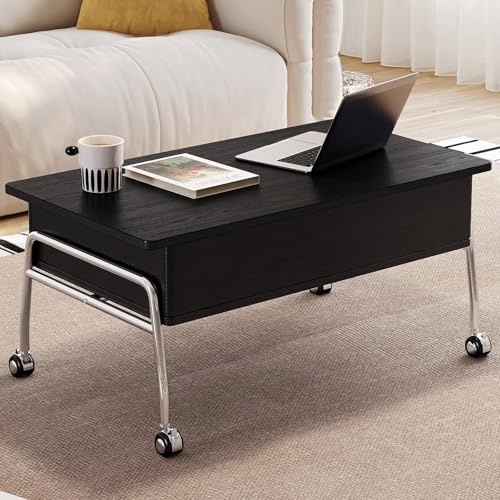 Guyii Couchtisch höhenverstellbar mit Stauraum, multifunktionaler Wohnzimmertisch höhenverstellbar, Lift-Top Couchtisch mit Fächern und Rollen, moderner Tisch für Wohnzimmer – Bild 8