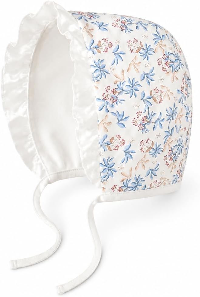 Baby Girl Bonnet with Lace Trim, Newborn Premium Class A Cotton Floral hat, 4-Season Versatility, 0-12 Months